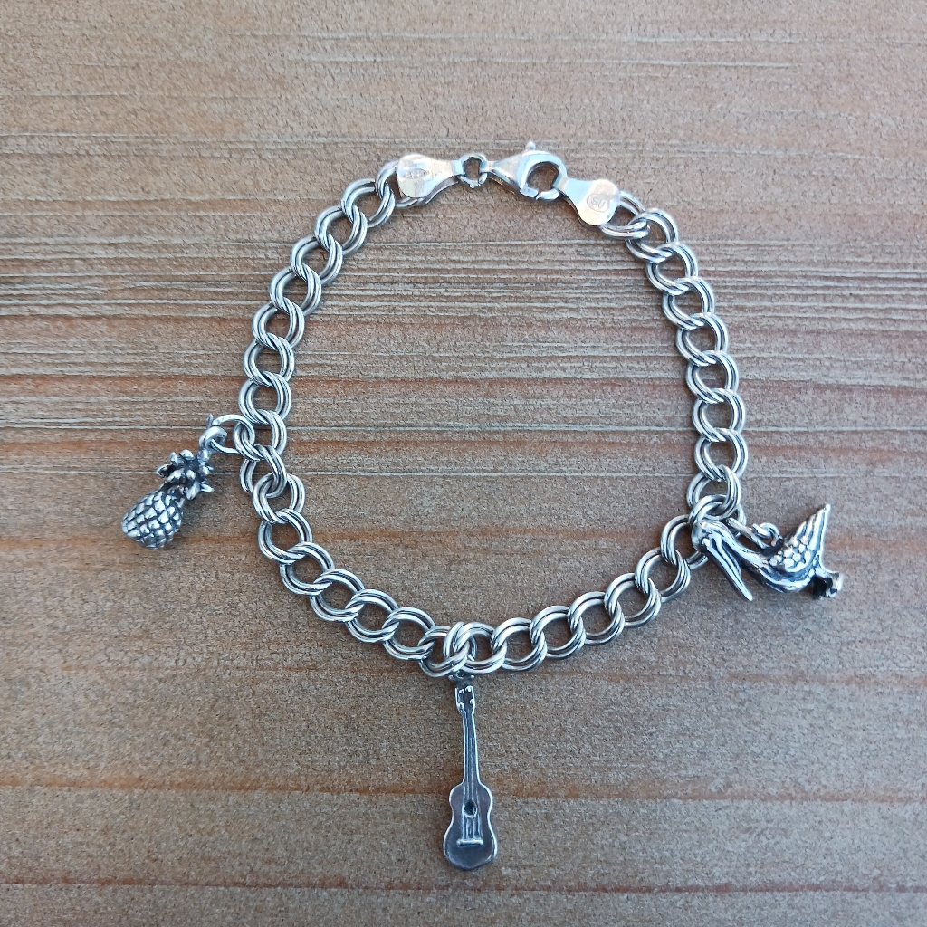 Vintage 925 Italian Sterling Silver Charm Bracelet